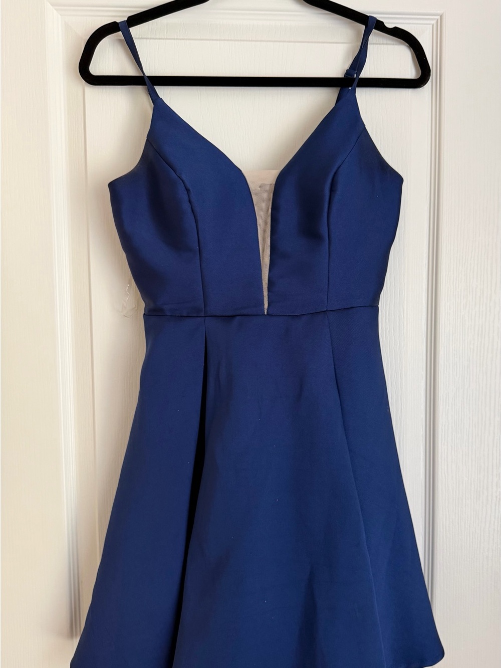 Navy Plunge V-Neck Spaghetti Strap Mini Dress